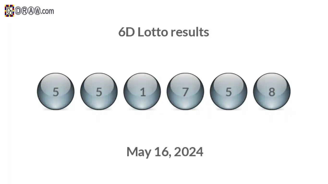 6D lottery balls representing results on May 16, 2024