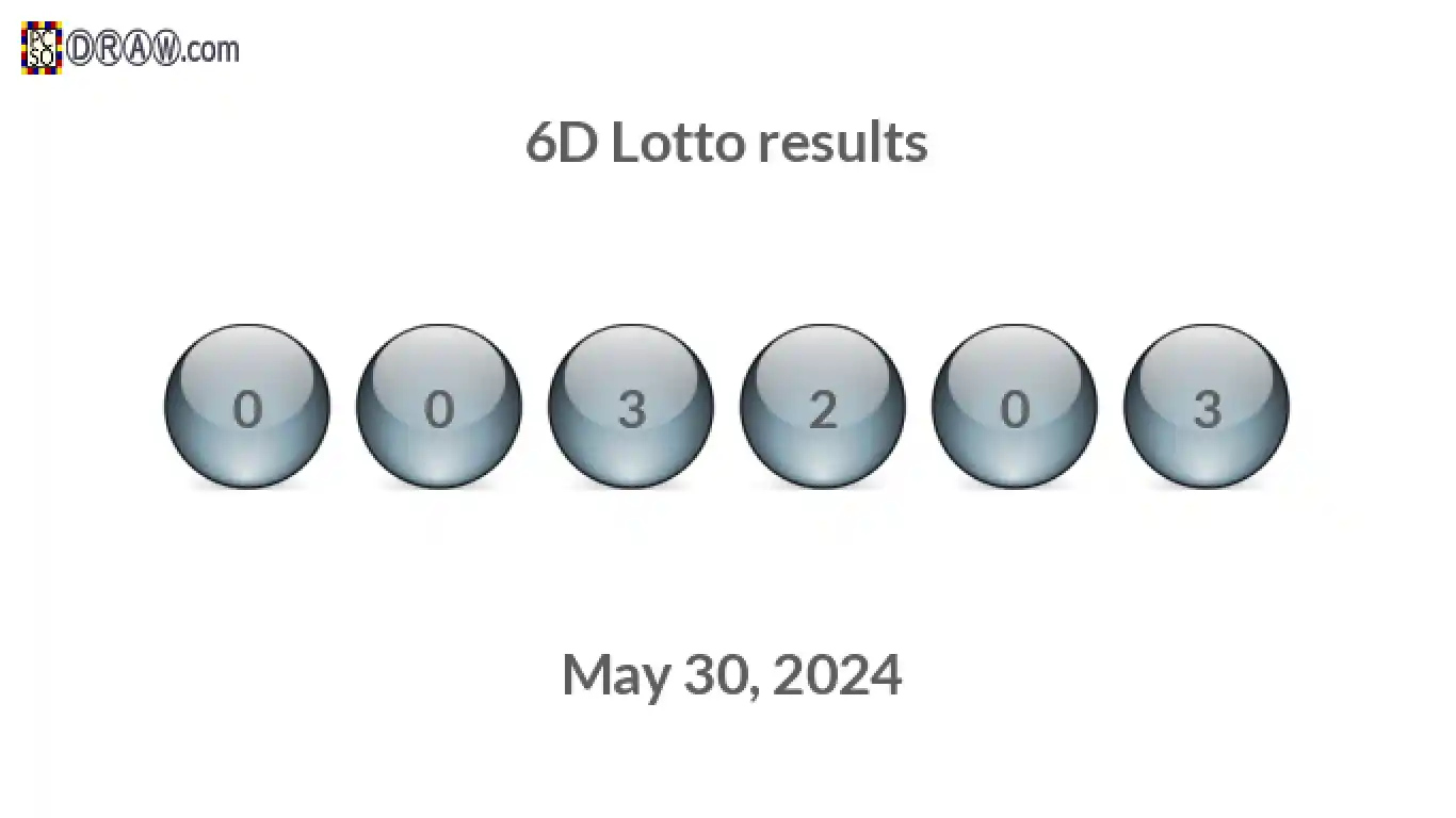 6D lottery balls representing results on May 30, 2024