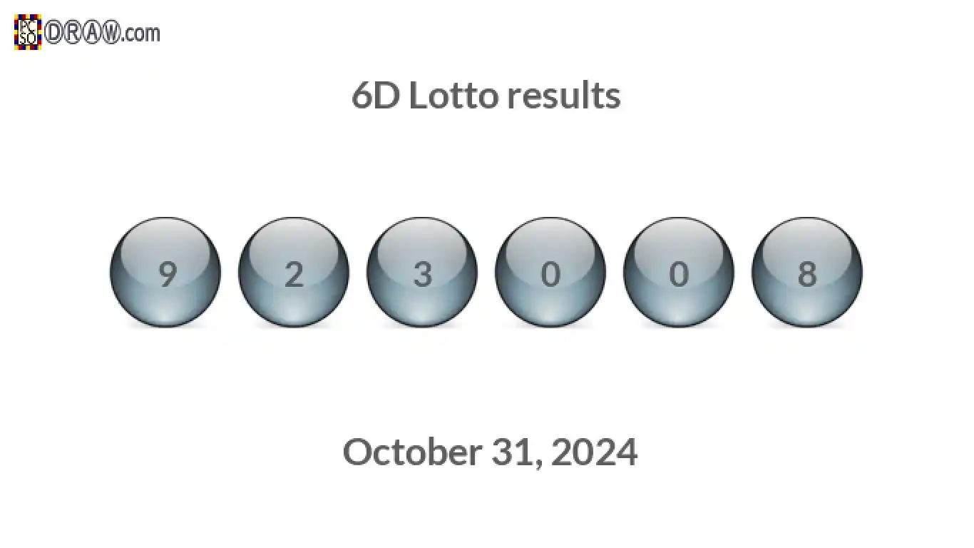 6D lottery balls representing results on October 31, 2024