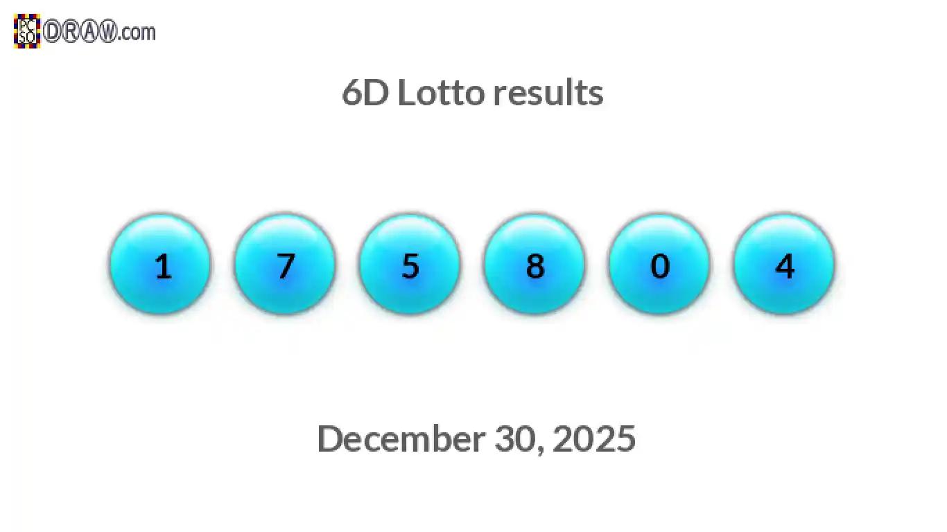 6D lottery balls representing results on December 30, 2025