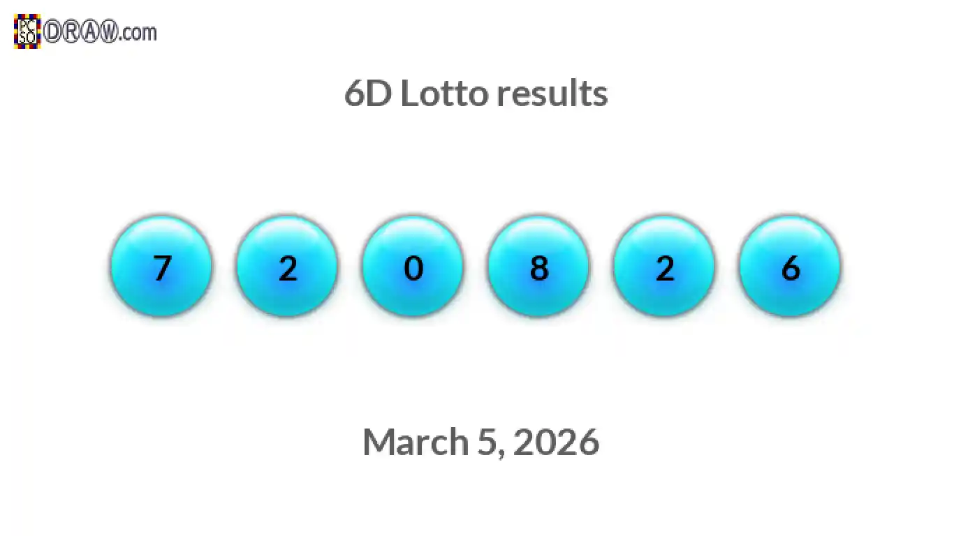 6D lottery balls representing results on March 5, 2026