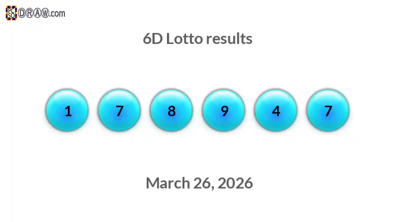 6D lottery balls representing results on March 26, 2026