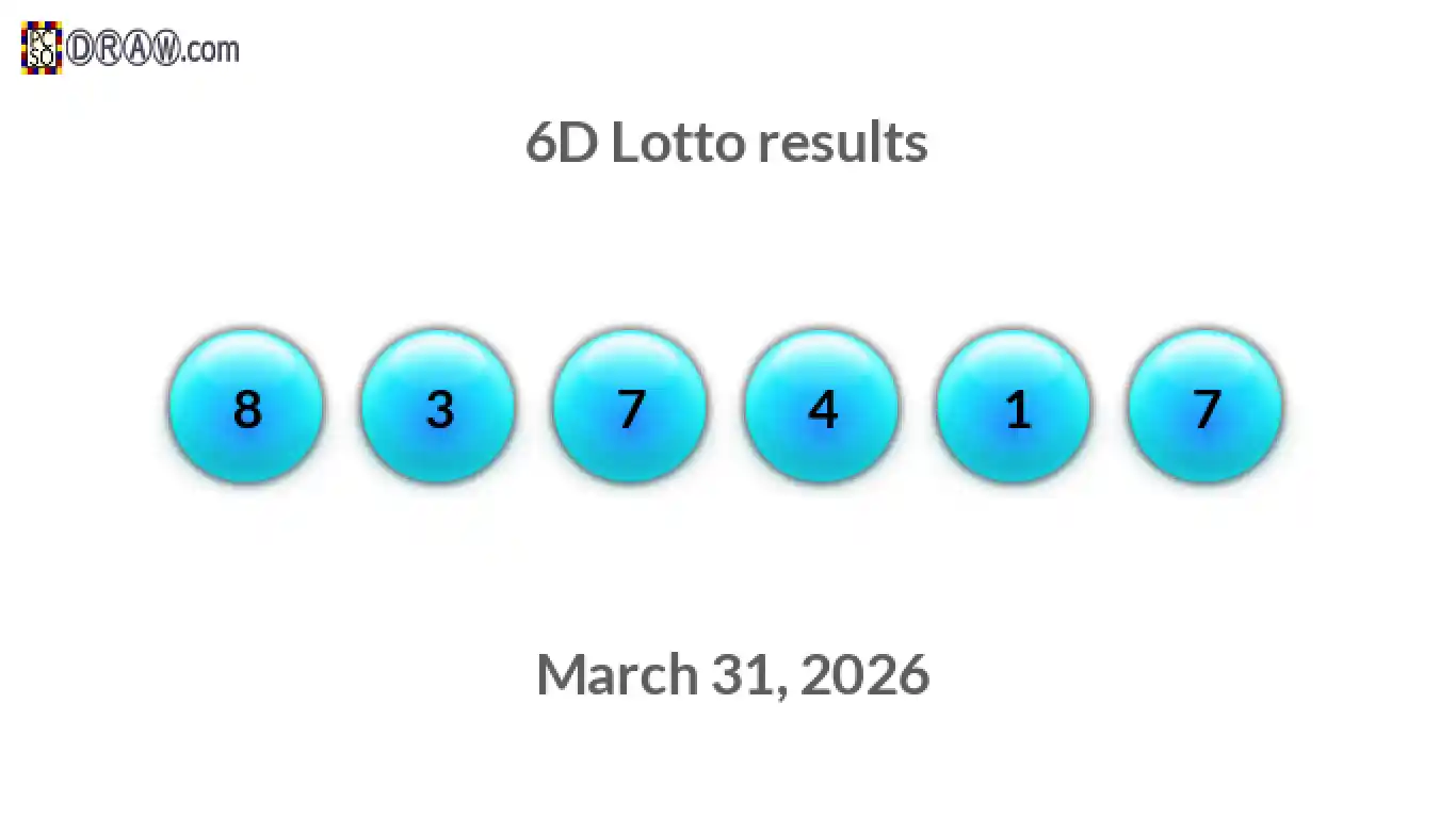 6D lottery balls representing results on March 31, 2026