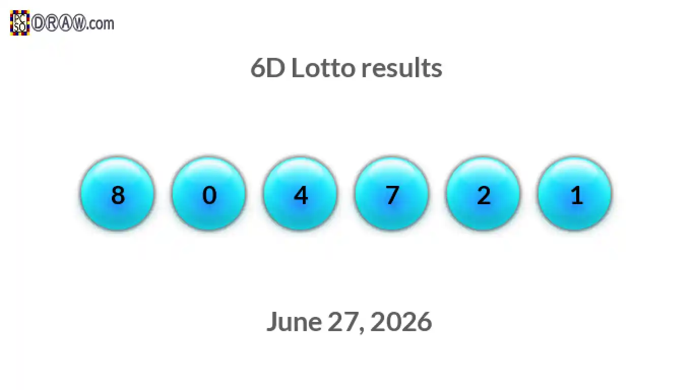 6D lottery balls representing results on June 27, 2026