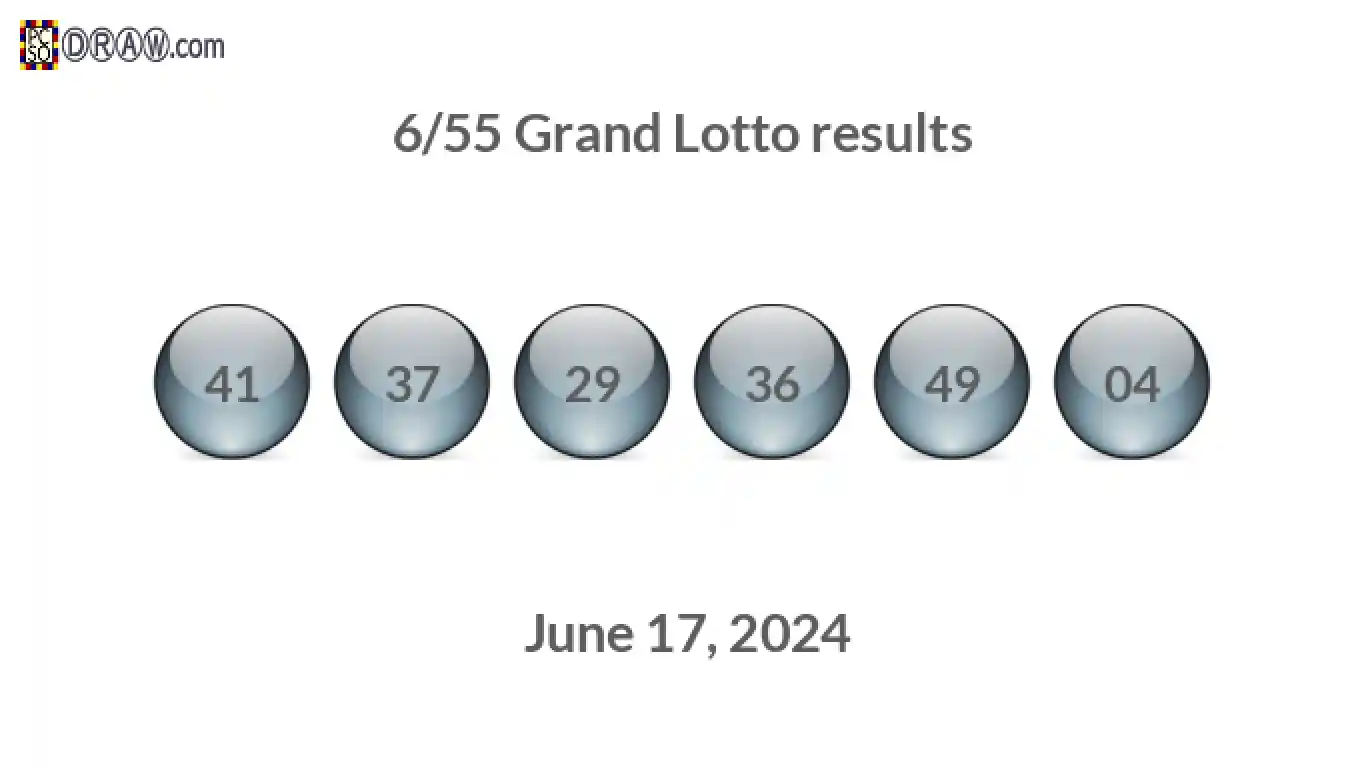 Grand Lotto 6/55 balls representing results on June 17, 2024