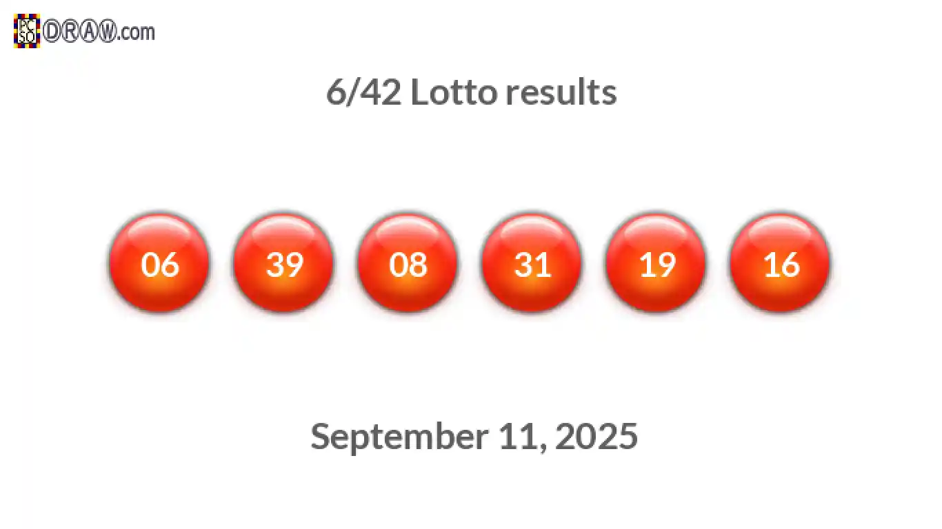 Lotto 6/42 balls representing results on September 11, 2025