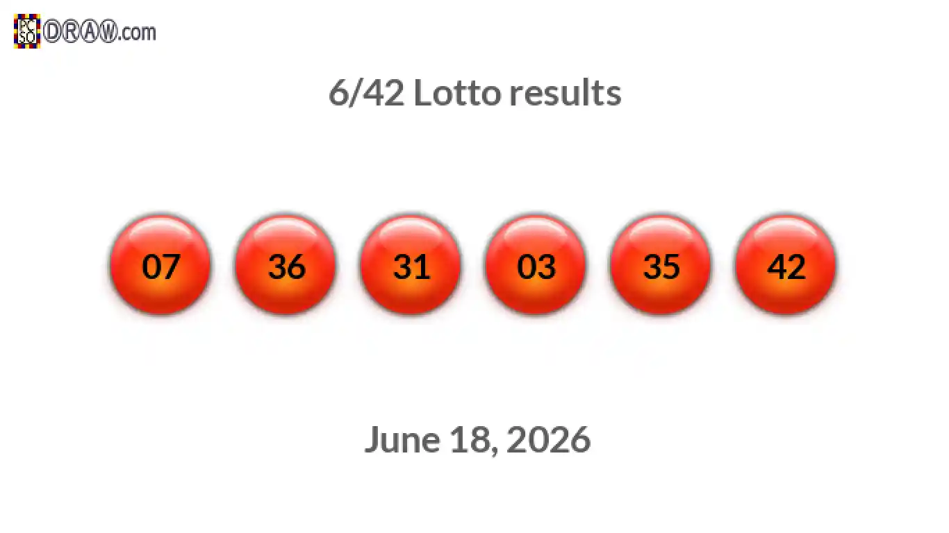Lotto 6/42 balls representing results on June 18, 2026