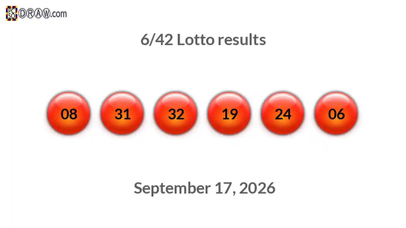 Lotto 6/42 balls representing results on September 17, 2026