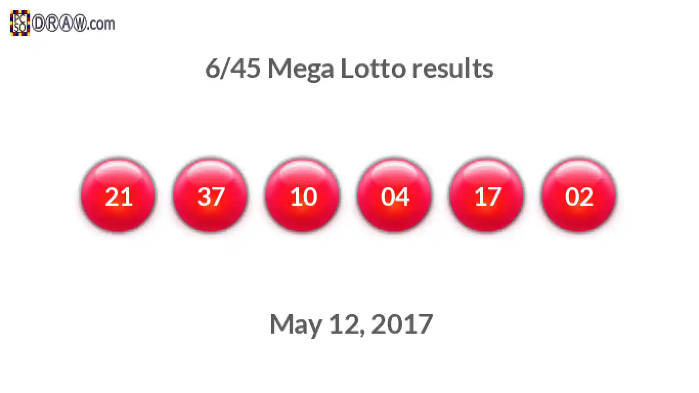 Mega Lotto 6/45 balls representing results on May 12, 2017