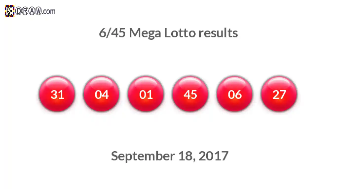 Mega Lotto 6/45 balls representing results on September 18, 2017