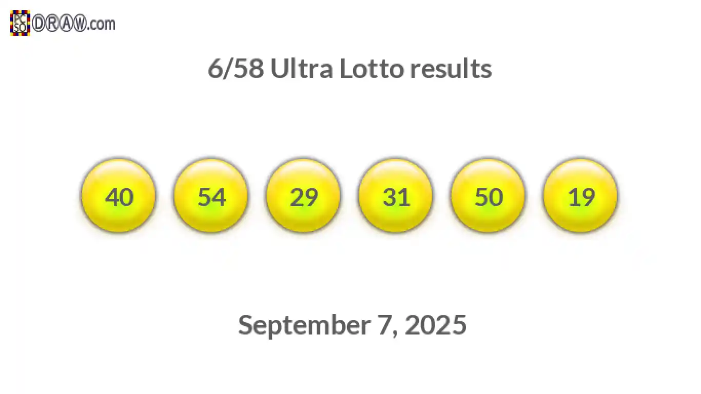 Ultra Lotto 6/58 balls representing results on September 7, 2025