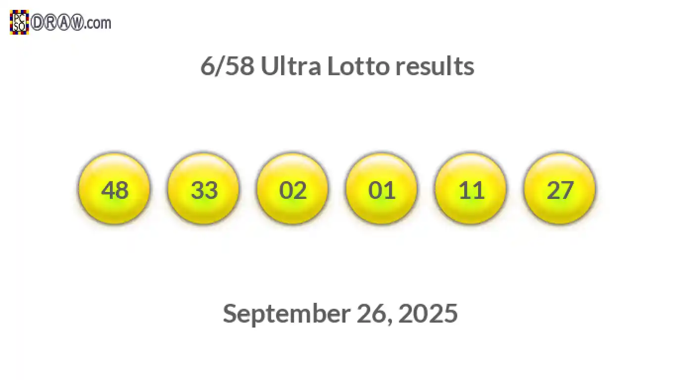 Ultra Lotto 6/58 balls representing results on September 26, 2025