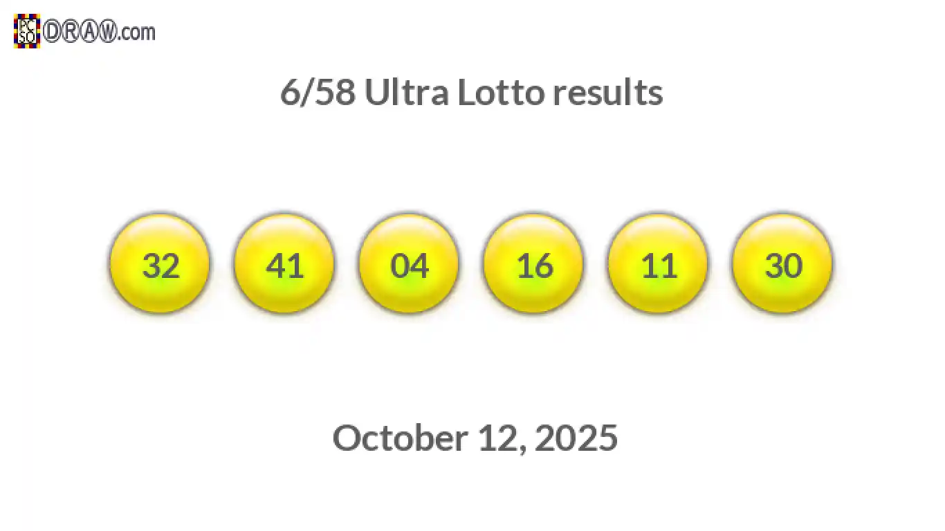 Ultra Lotto 6/58 balls representing results on October 12, 2025