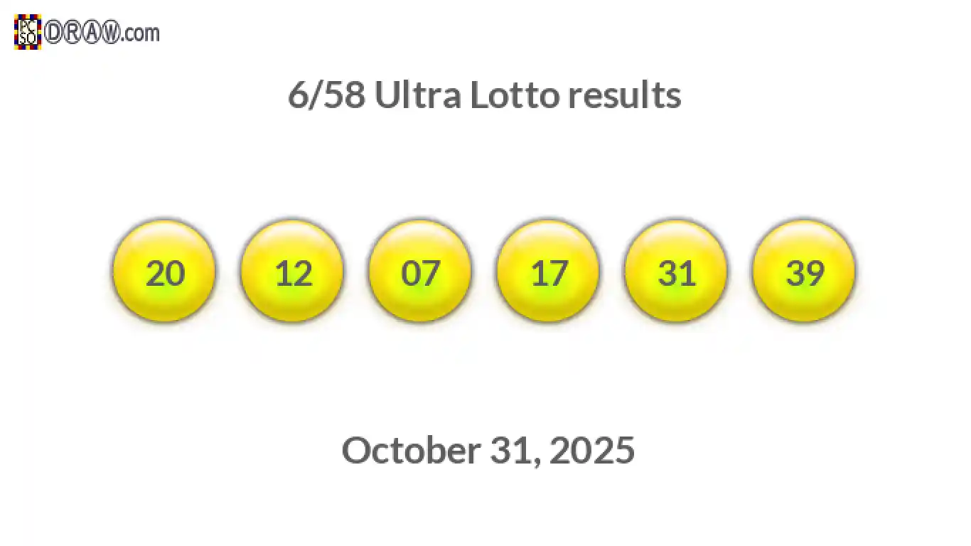 Ultra Lotto 6/58 balls representing results on October 31, 2025