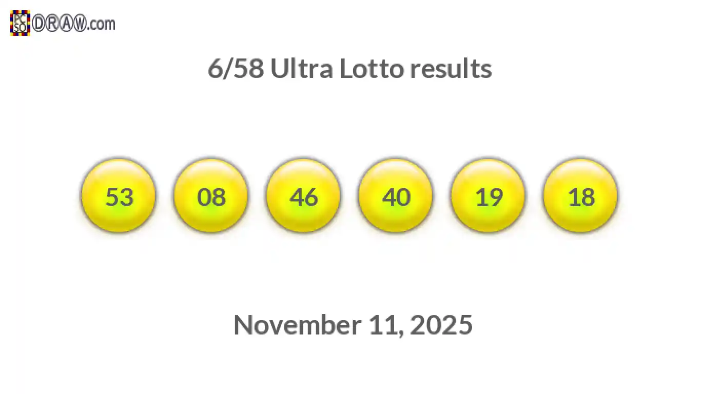 Ultra Lotto 6/58 balls representing results on November 11, 2025