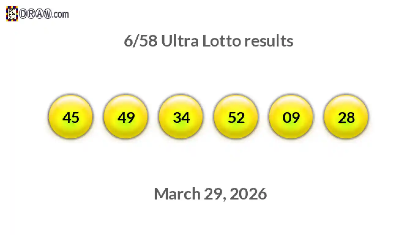 Ultra Lotto 6/58 balls representing results on March 29, 2026