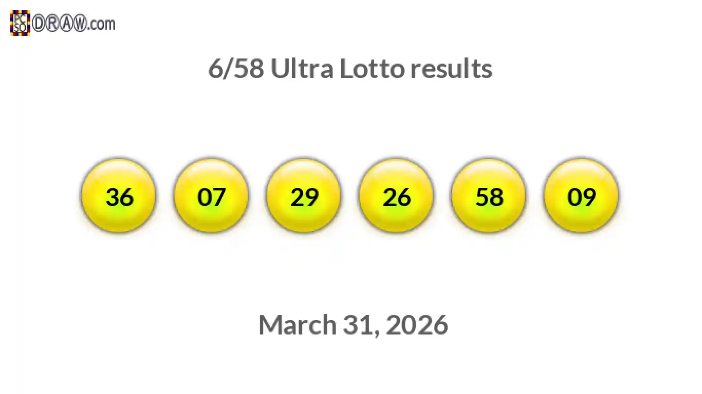 Ultra Lotto 6/58 balls representing results on March 31, 2026