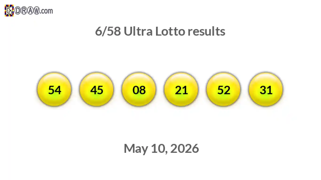 Ultra Lotto 6/58 balls representing results on May 10, 2026