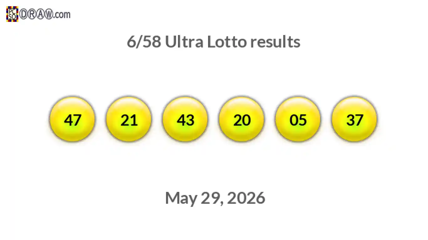 Ultra Lotto 6/58 balls representing results on May 29, 2026