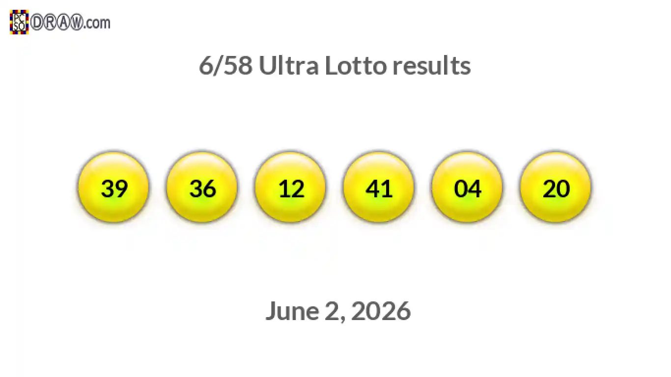 Ultra Lotto 6/58 balls representing results on June 2, 2026