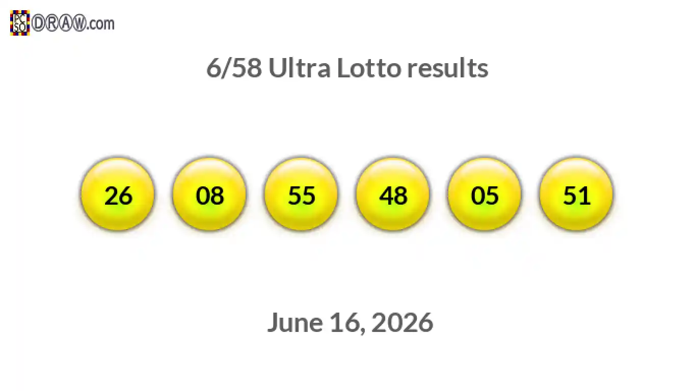 Ultra Lotto 6/58 balls representing results on June 16, 2026