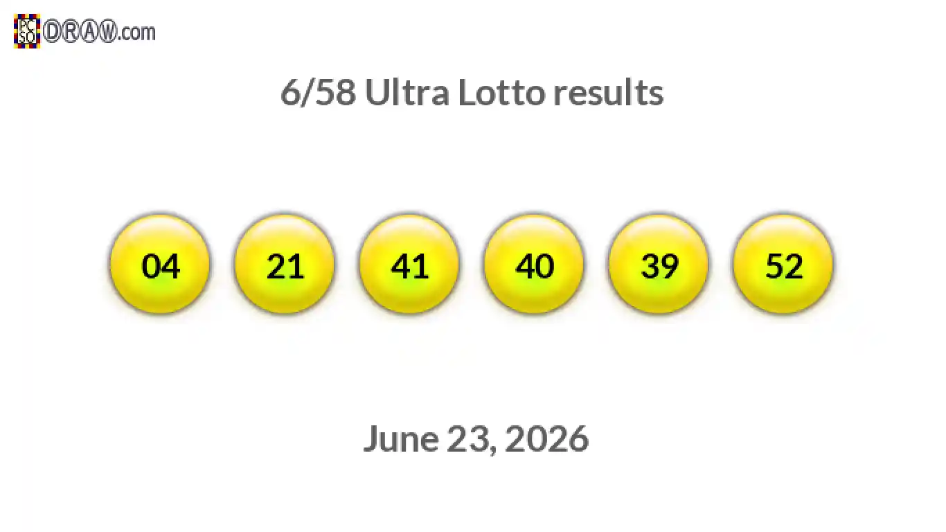 Ultra Lotto 6/58 balls representing results on June 23, 2026