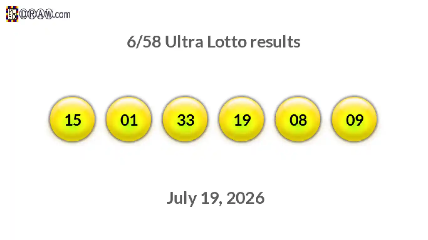Ultra Lotto 6/58 balls representing results on July 19, 2026