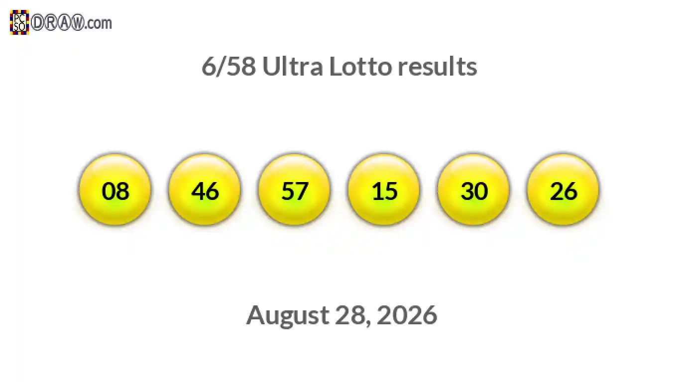 Ultra Lotto 6/58 balls representing results on August 28, 2026