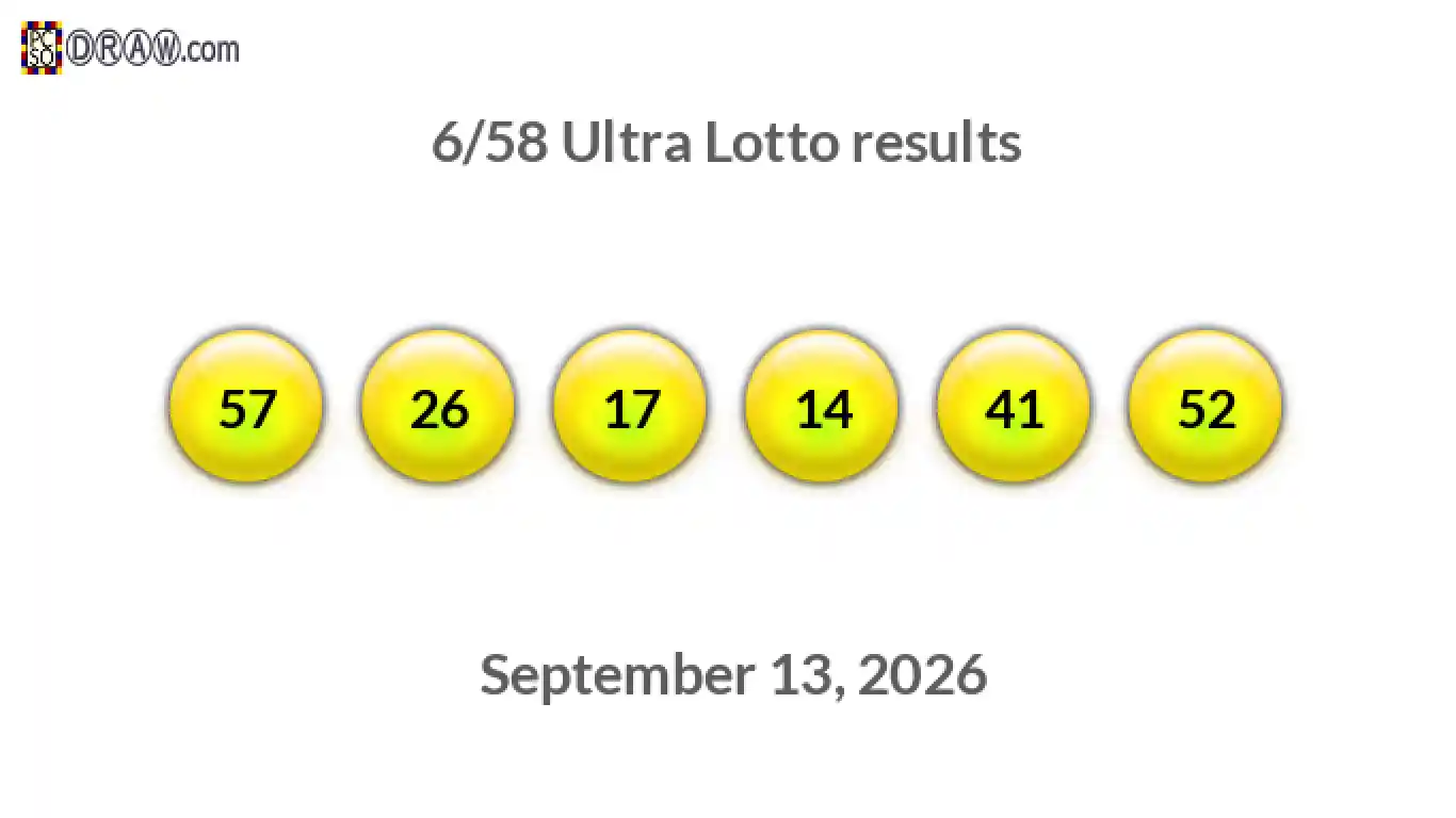 Ultra Lotto 6/58 balls representing results on September 13, 2026