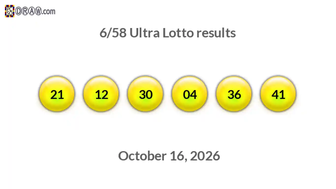 Ultra Lotto 6/58 balls representing results on October 16, 2026