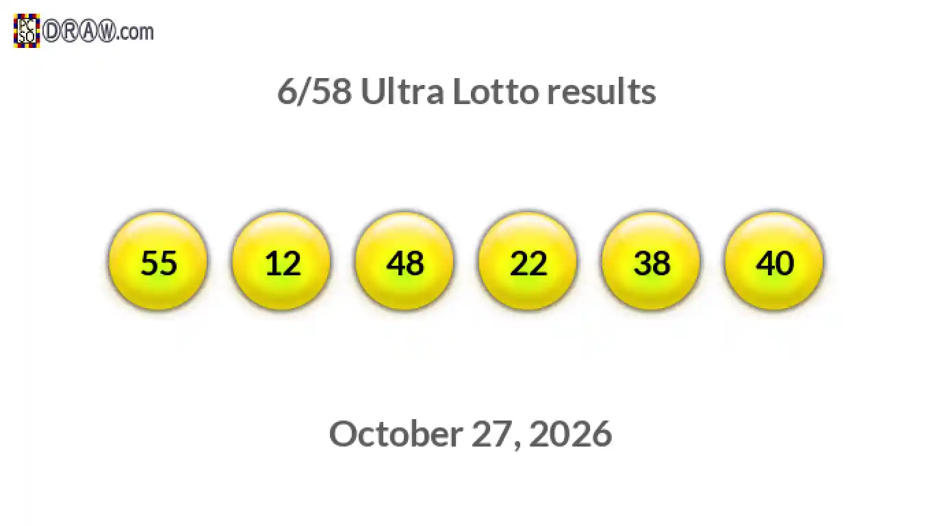 Ultra Lotto 6/58 balls representing results on October 27, 2026